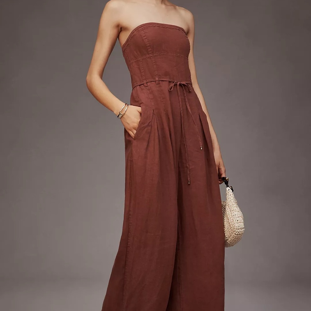 COPY - Anthropologie Strapless Brown Jumpsuit